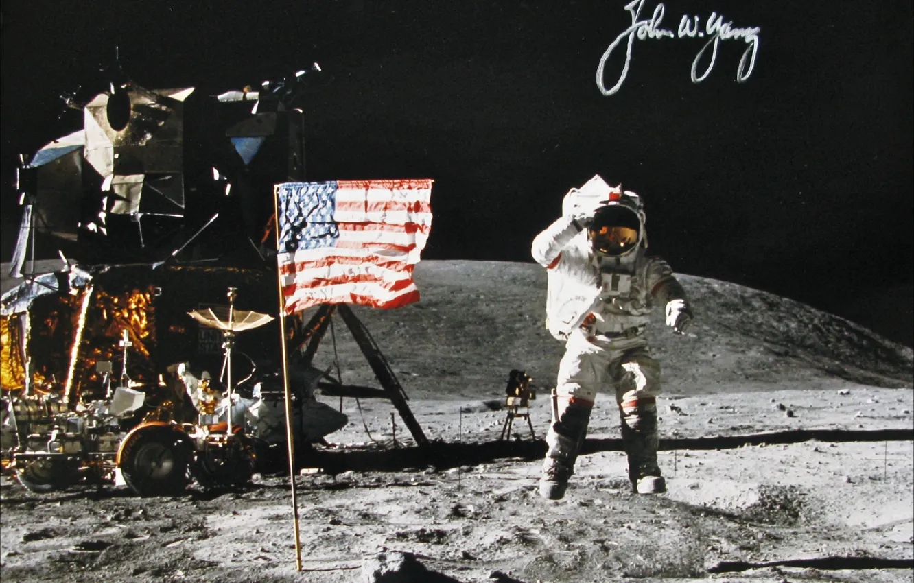 Фото обои space, Moon, NASA, history, astronaut, autograph, apollo-16
