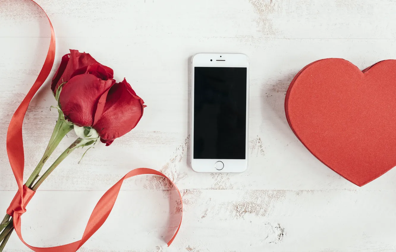Фото обои розы, телефон, Праздник, сердечко, день влюбленных