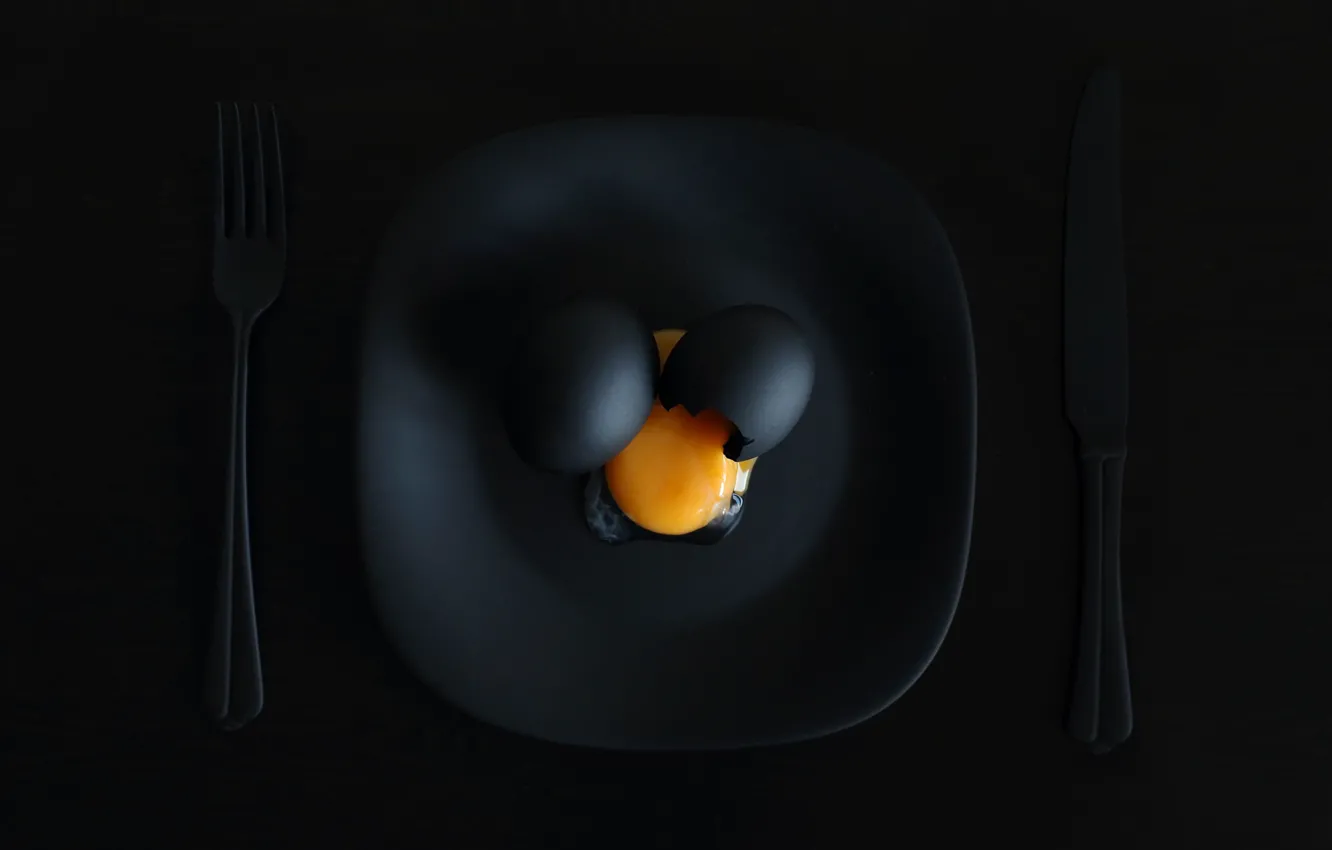 Фото обои яйцо, тарелка, нож, вилка, завтрак Малевича