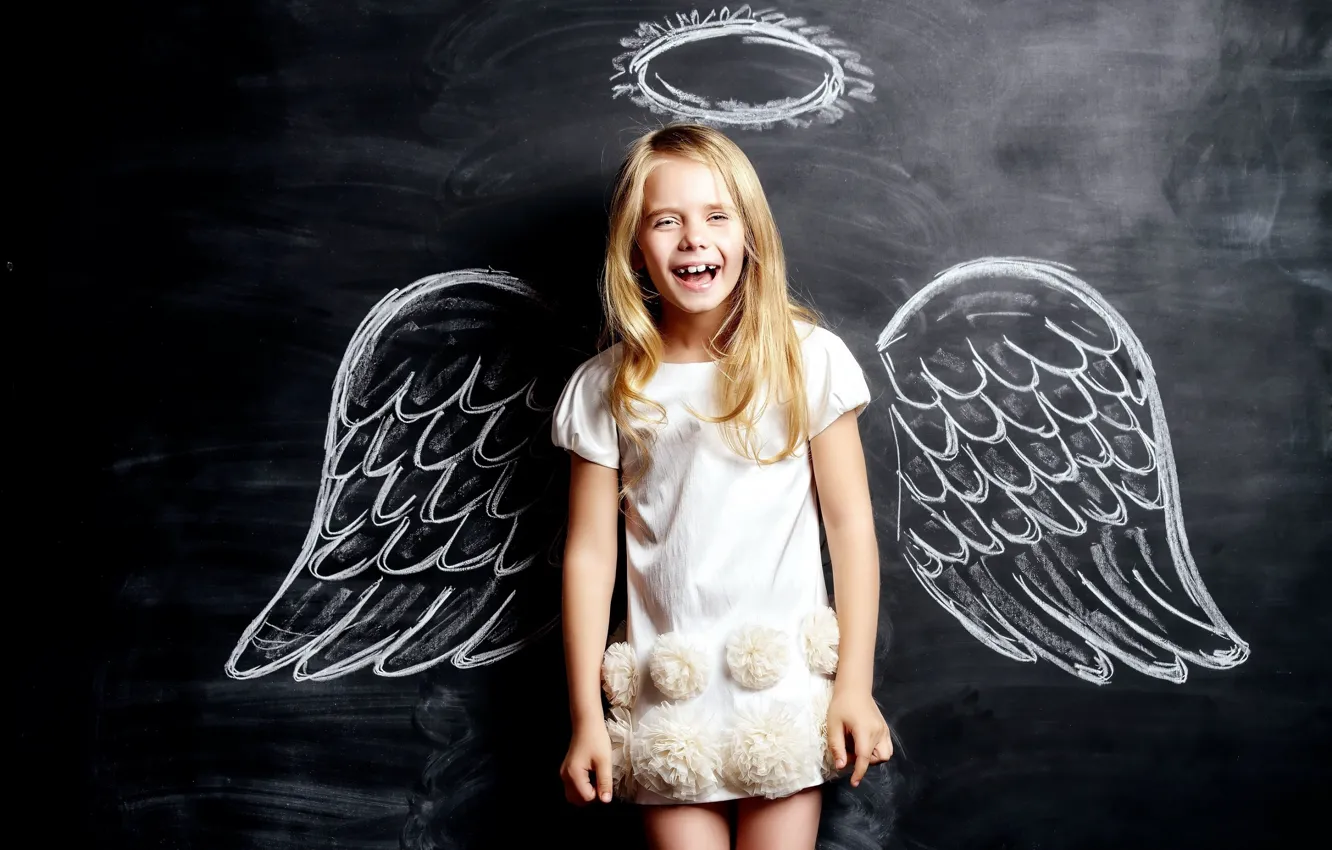 Фото обои крылья, ангел, девочка, нимб