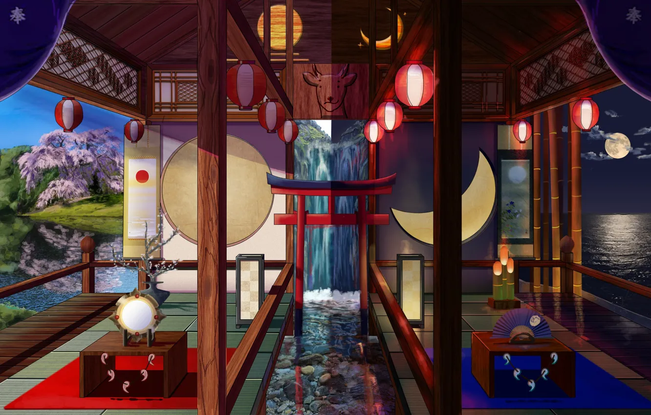 Фото обои комната, интерьер, японский стиль