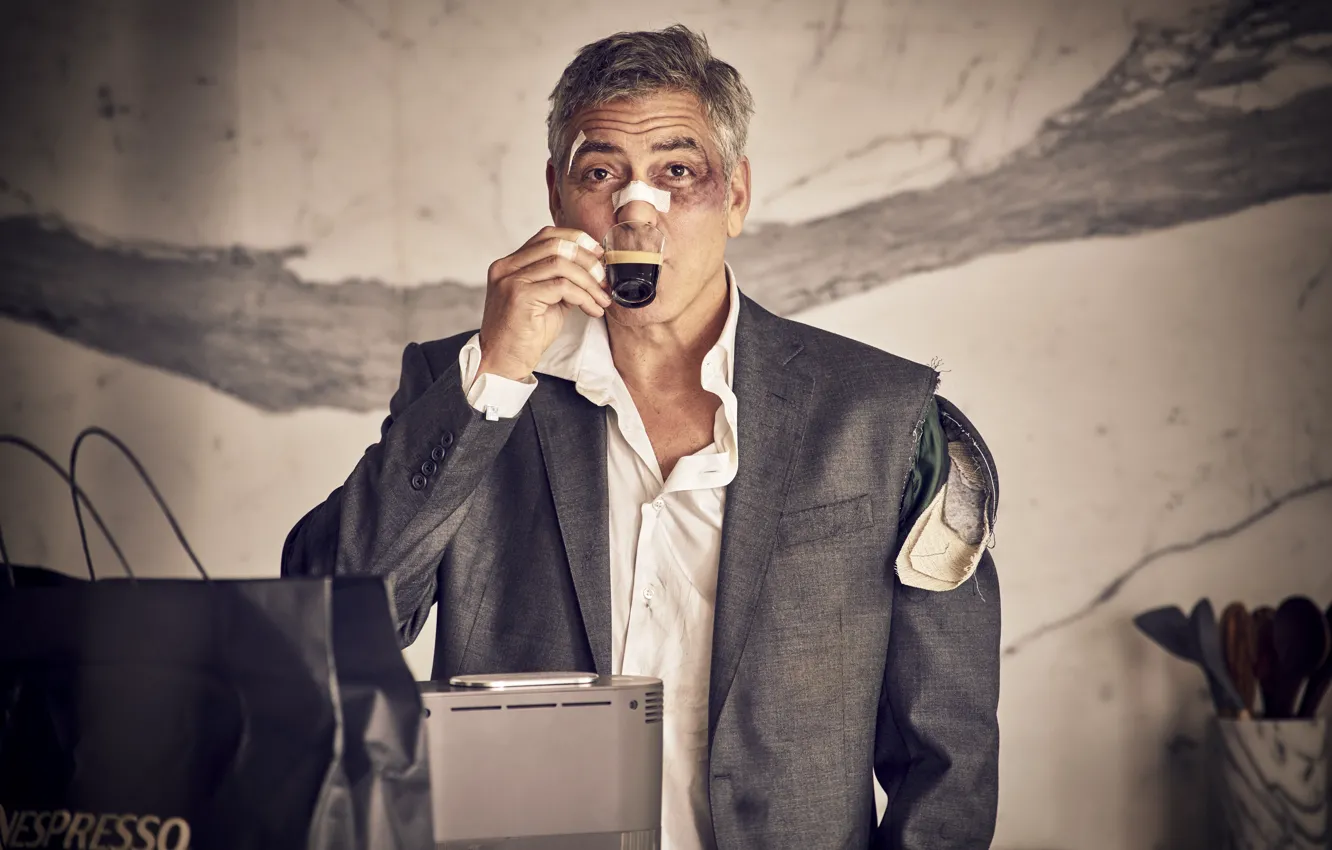 Фото обои Кофе, Мужчина, Джордж Клуни, George Clooney, George Timothy Clooney, Nespresso, Джордж Тимоти Клуни, Неспрессо