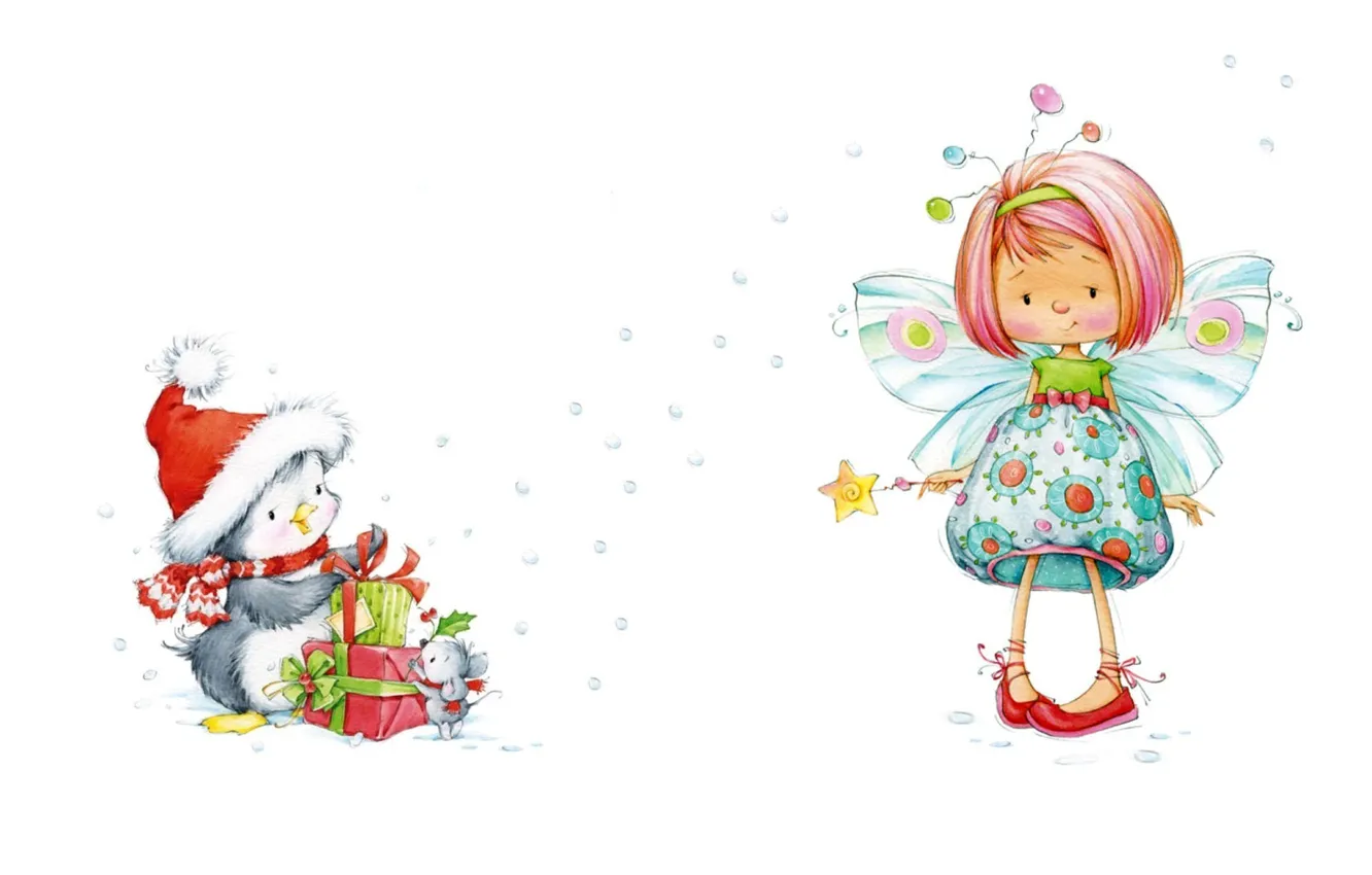 Фото обои праздник, Новый Год, арт, девочка, детская, костюмчик, феечка. ёлочка