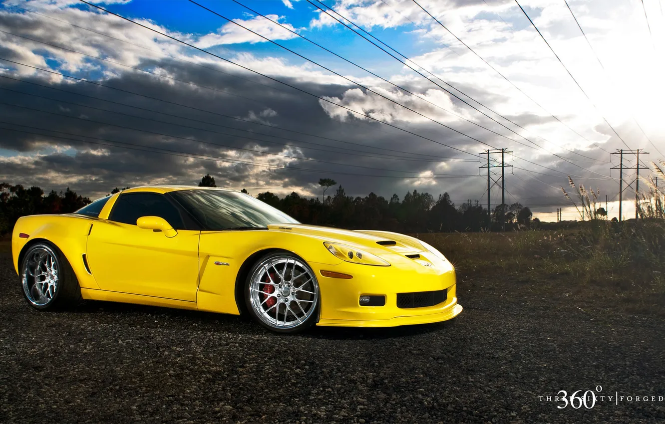 Фото обои желтый, Corvette, Chevrolet