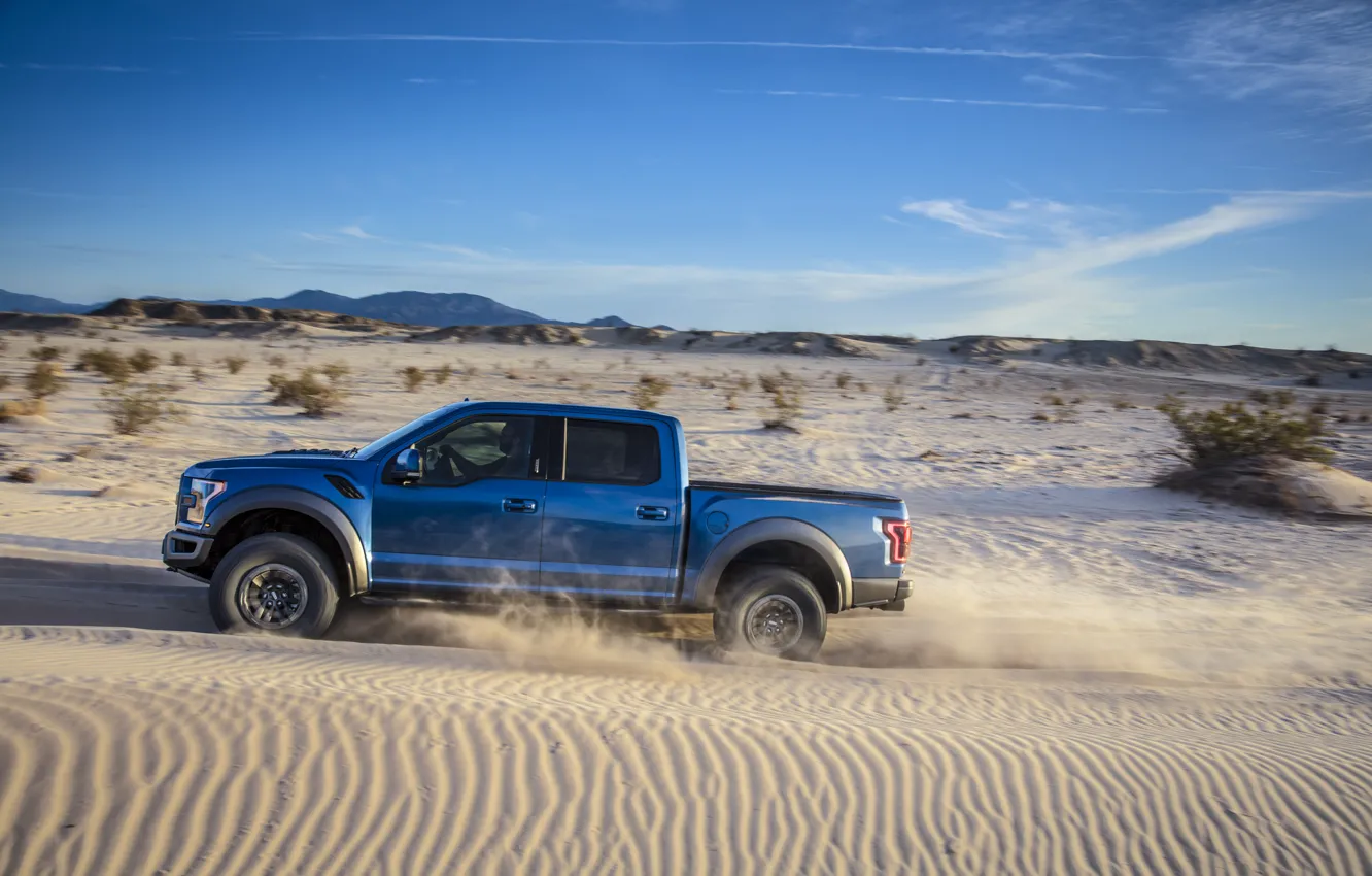 Фото обои Ford, Песок, Пустыня, Скорость, Raptor, F-150, Дюна, 2019