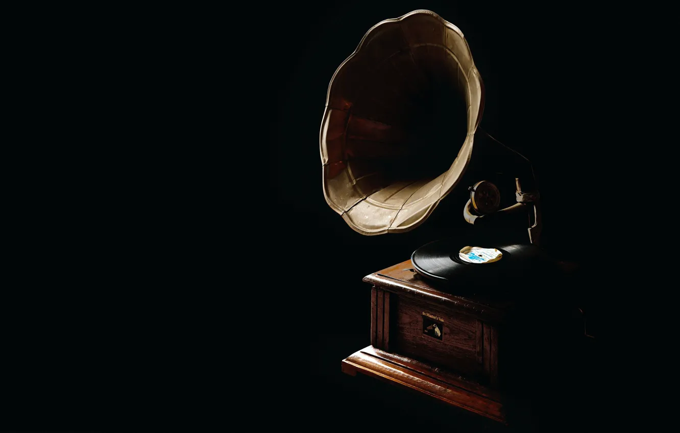 Фото обои ретро, пластинка, черный фон, граммофон, record, retro, black background, gramophone