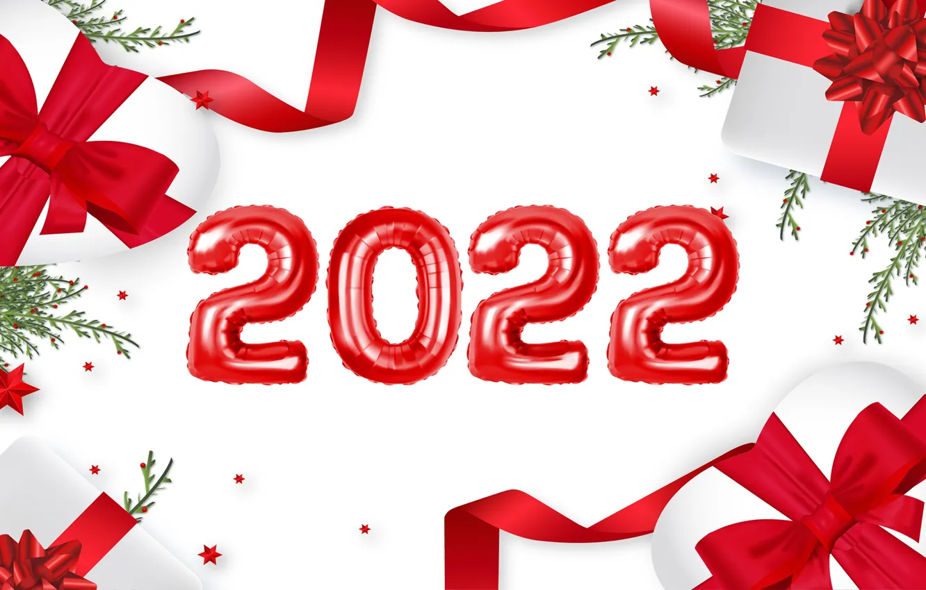 Фото обои зима, праздник, Рождество, цифры, подарки, Новый год, украшение, new year