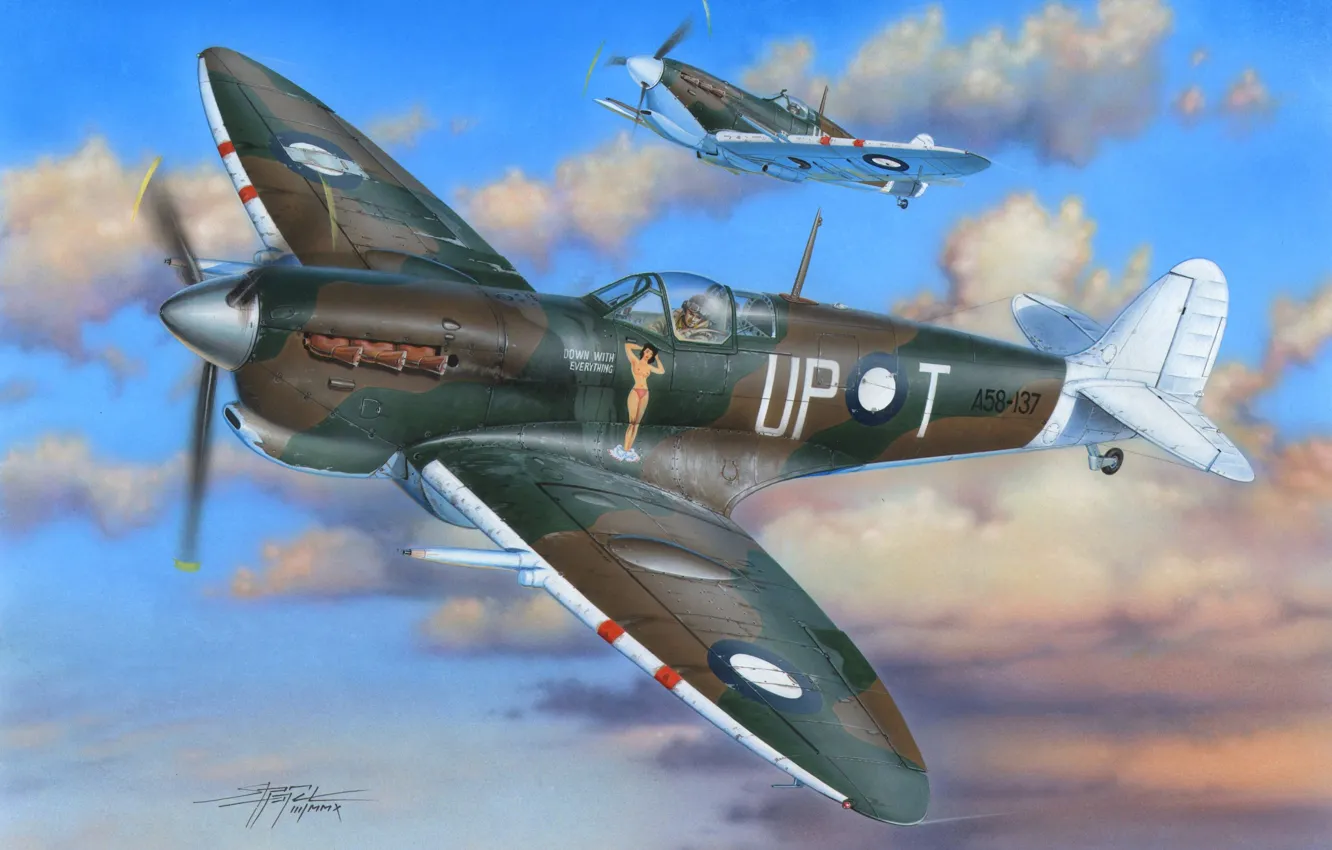 Фото обои Spitfire Mk.Vc, Supermrine Spitfire, Spitfire Mk.VC/Trop, Боевой самолёт