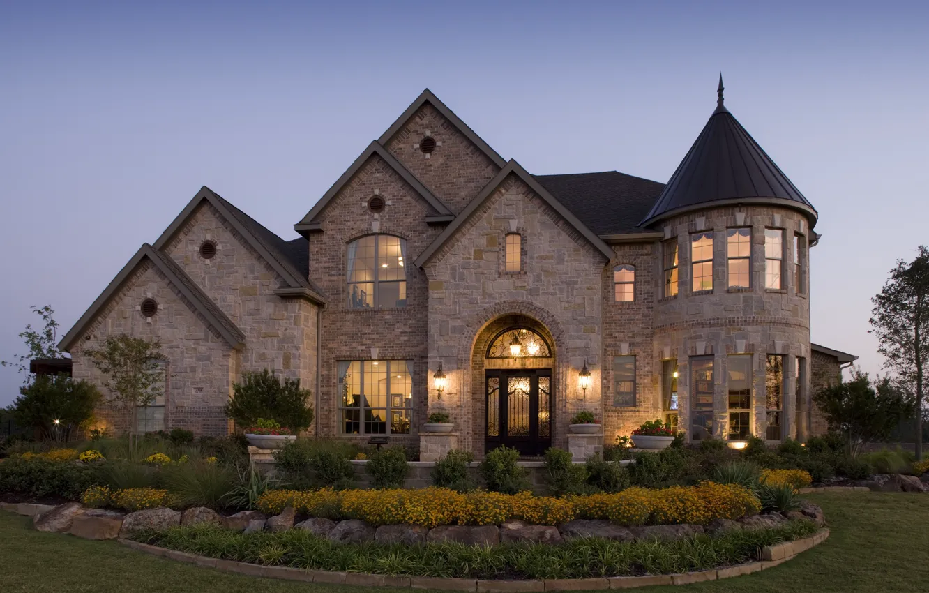 Фото обои свет, вилла, вечер, фонари