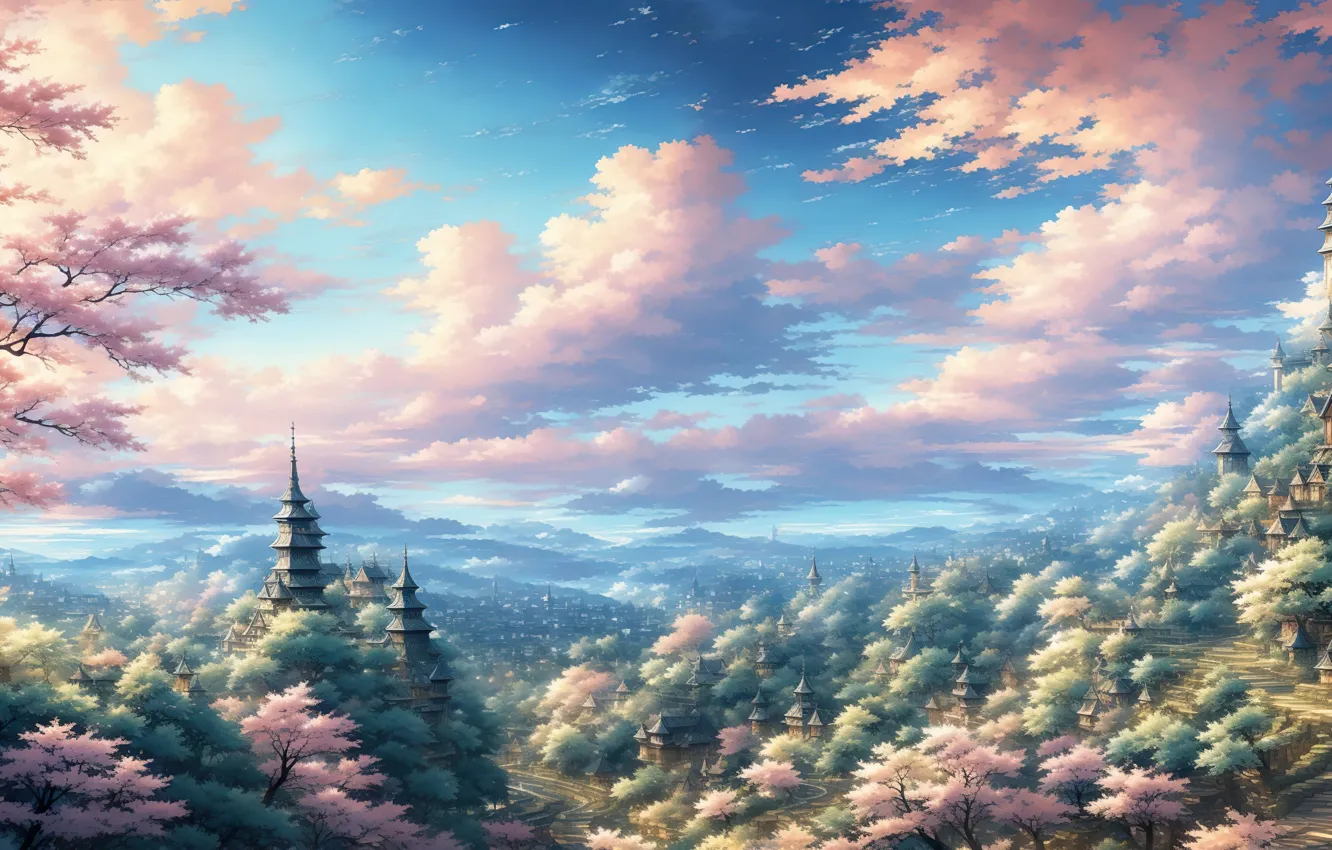 Обои fantasy, sky, anime, art, fantasy art, city , Stable Diffusion