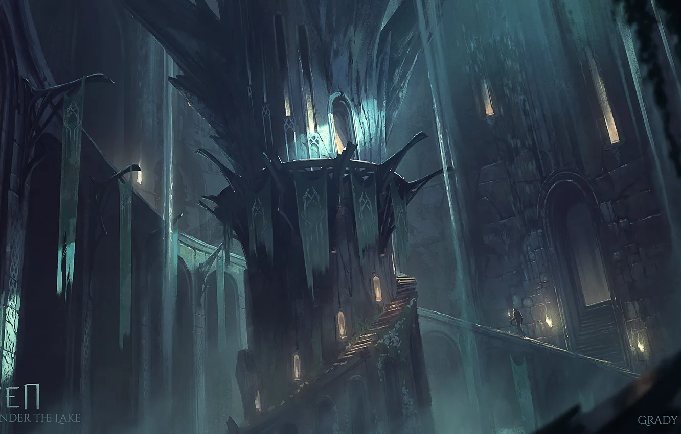 Фото обои dark, fantasy, gothic, castle, digital art, artwork, fantasy art, stairs