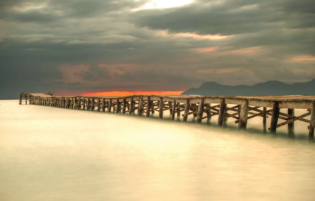 Фото обои закат, мост, Balearic Islands, Alcúdia, Port d'Alcudia