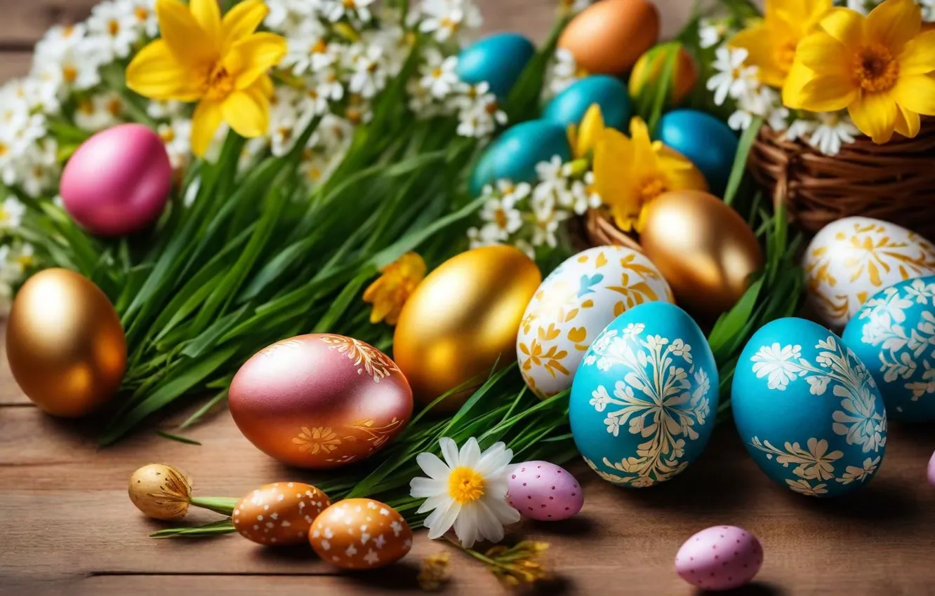 Фото обои цветы, яйца, весна, colorful, Пасха, happy, flowers, spring