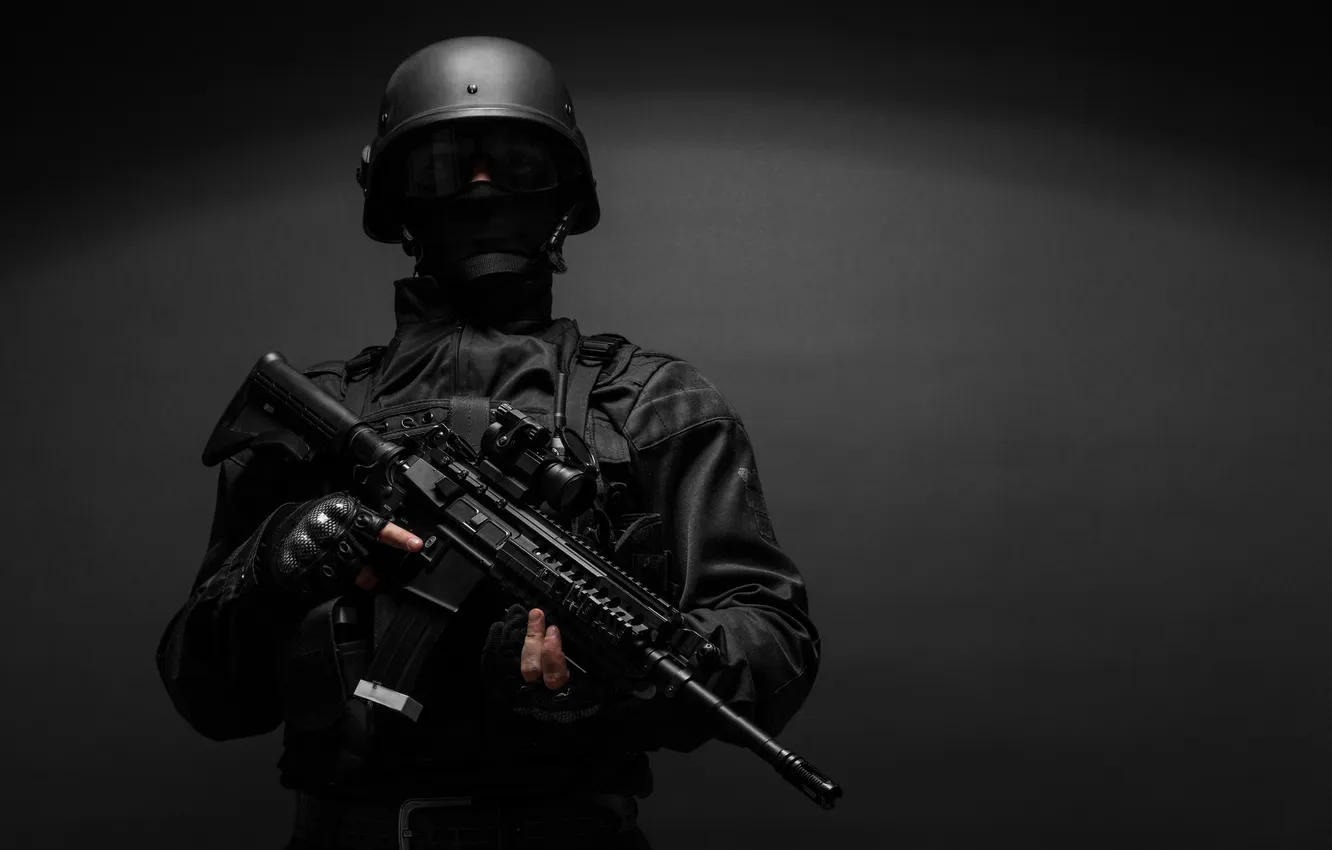 Фото обои gun, armor, military, army, force, mask, cop, counter