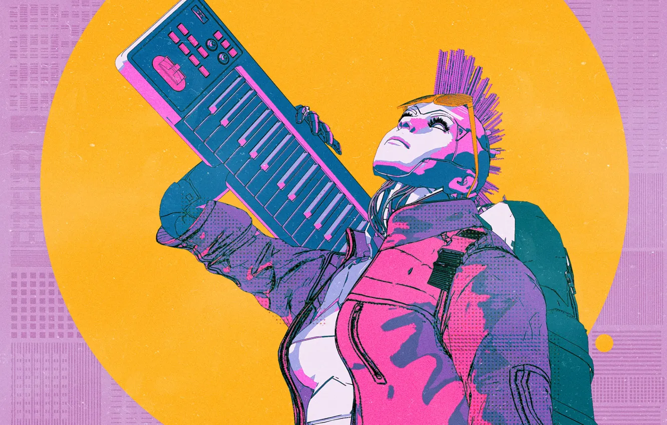 Фото обои девушка, стиль, музыка, фон, фантастика, панк, арт, fantasy