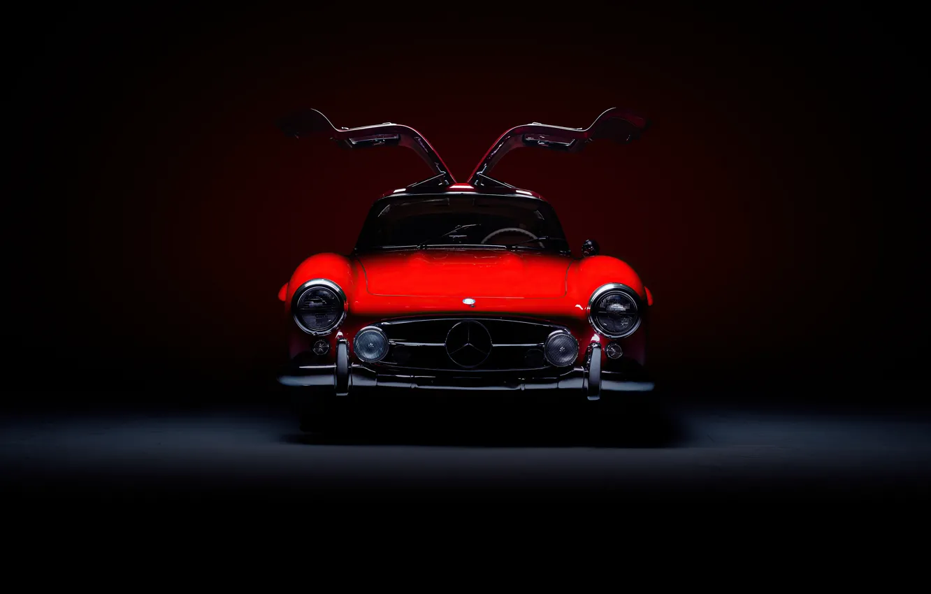 Фото обои Mercedes-Benz, red, 300SL, Mercedes-Benz 300 SL, Gullwing, front view