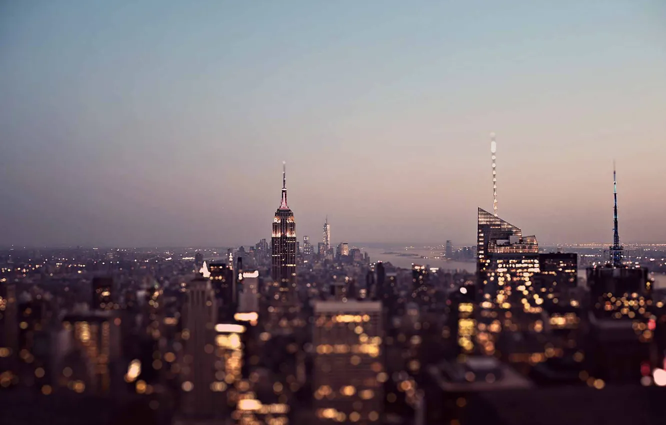 Фото обои United States, twilight, sunset, New York, Manhattan, dusk, skyscrapers, cityscape