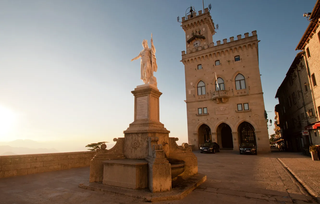 Фото обои часы, башня, площадь, памятник, скульптура, архитектура, San Marino