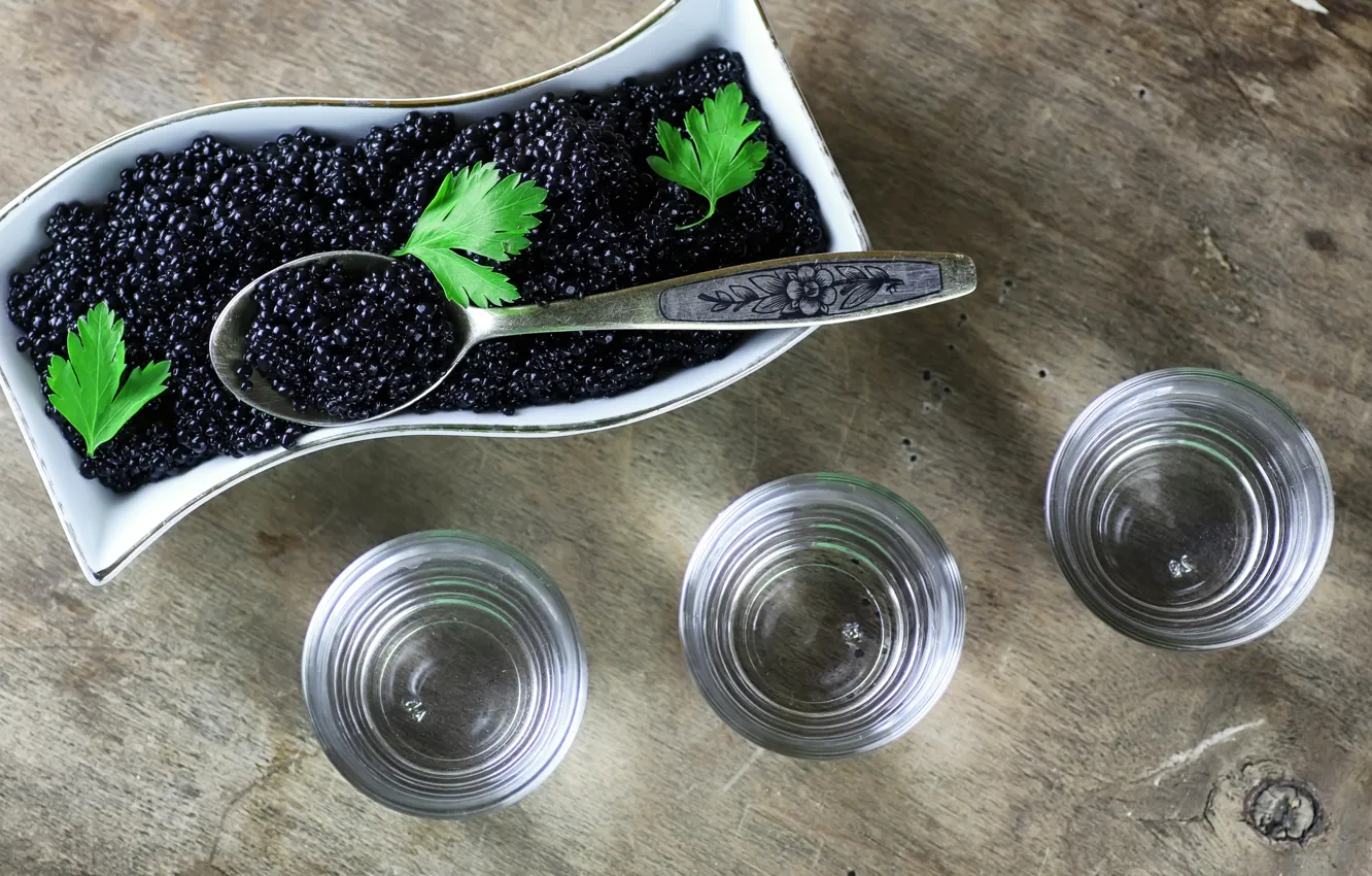 Фото обои ложка, водка, икра, морепродукты, seafood, caviar