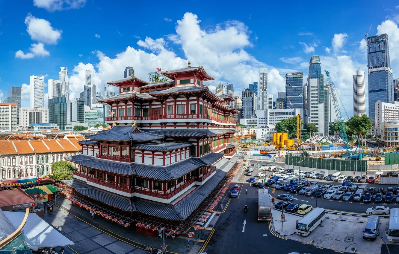 Фото обои город, здание, Сингапур, Singapore, японские мотивы