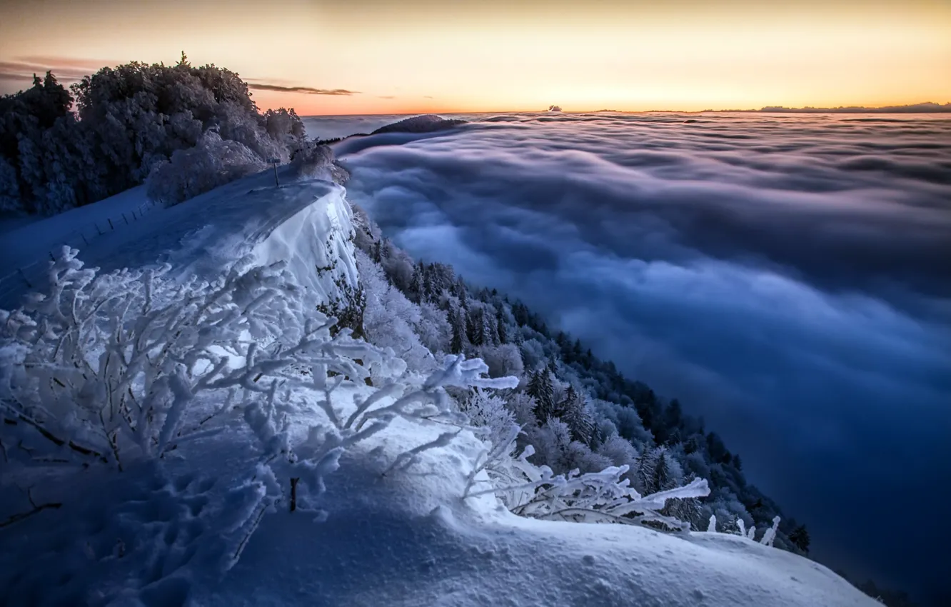 Фото обои зима, небо, горы, утро