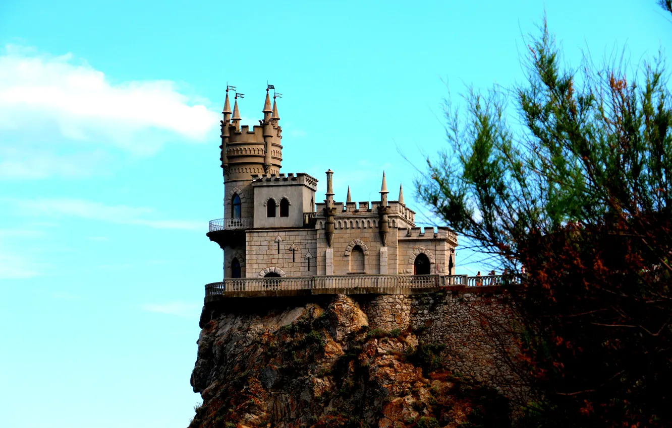 Фото обои море, полет, замок, высота, архитектура, Крым, Ласточкино гнездо