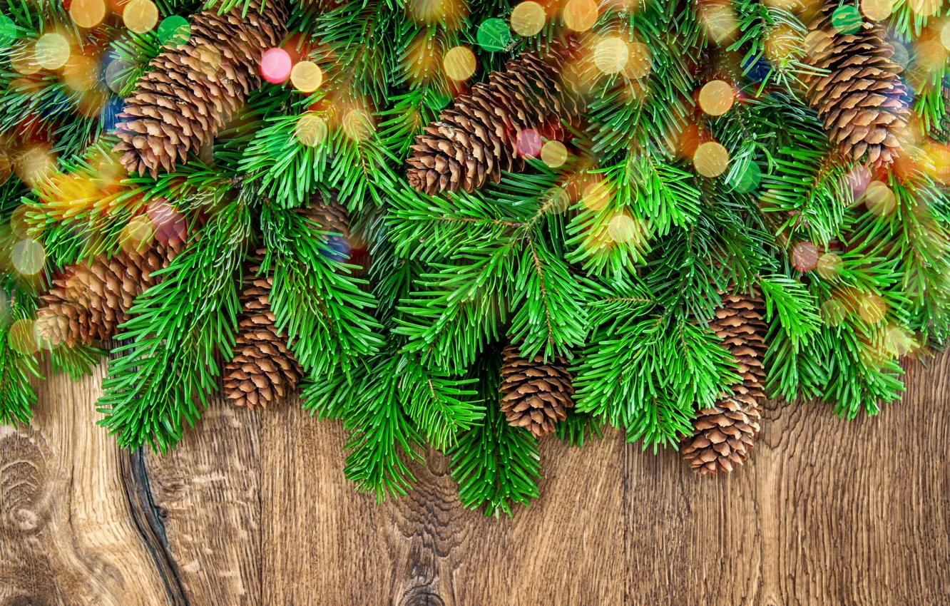 Фото обои украшения, елка, Новый Год, Рождество, Christmas, шишки, wood, decoration