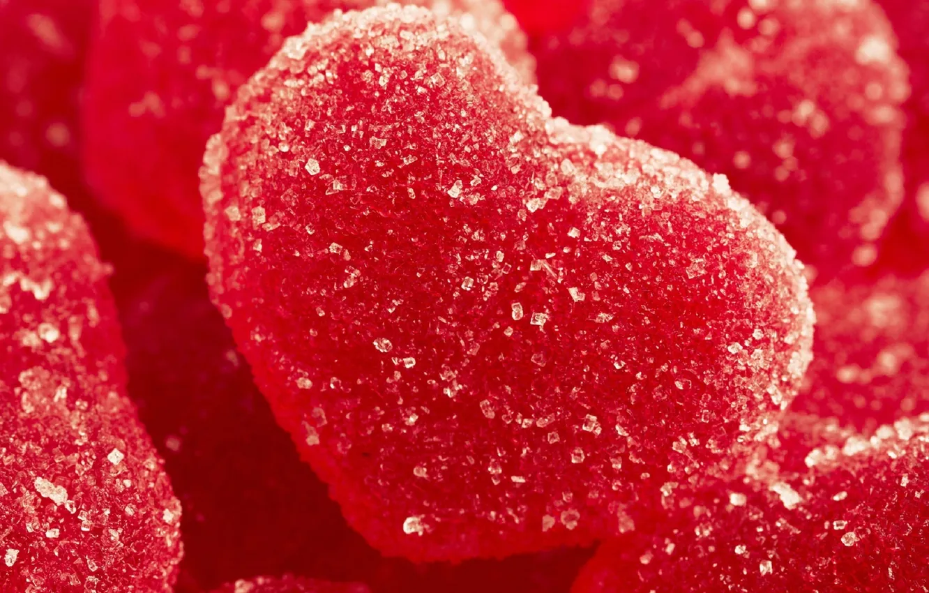 Фото обои конфеты, сердечки, красные, сахар