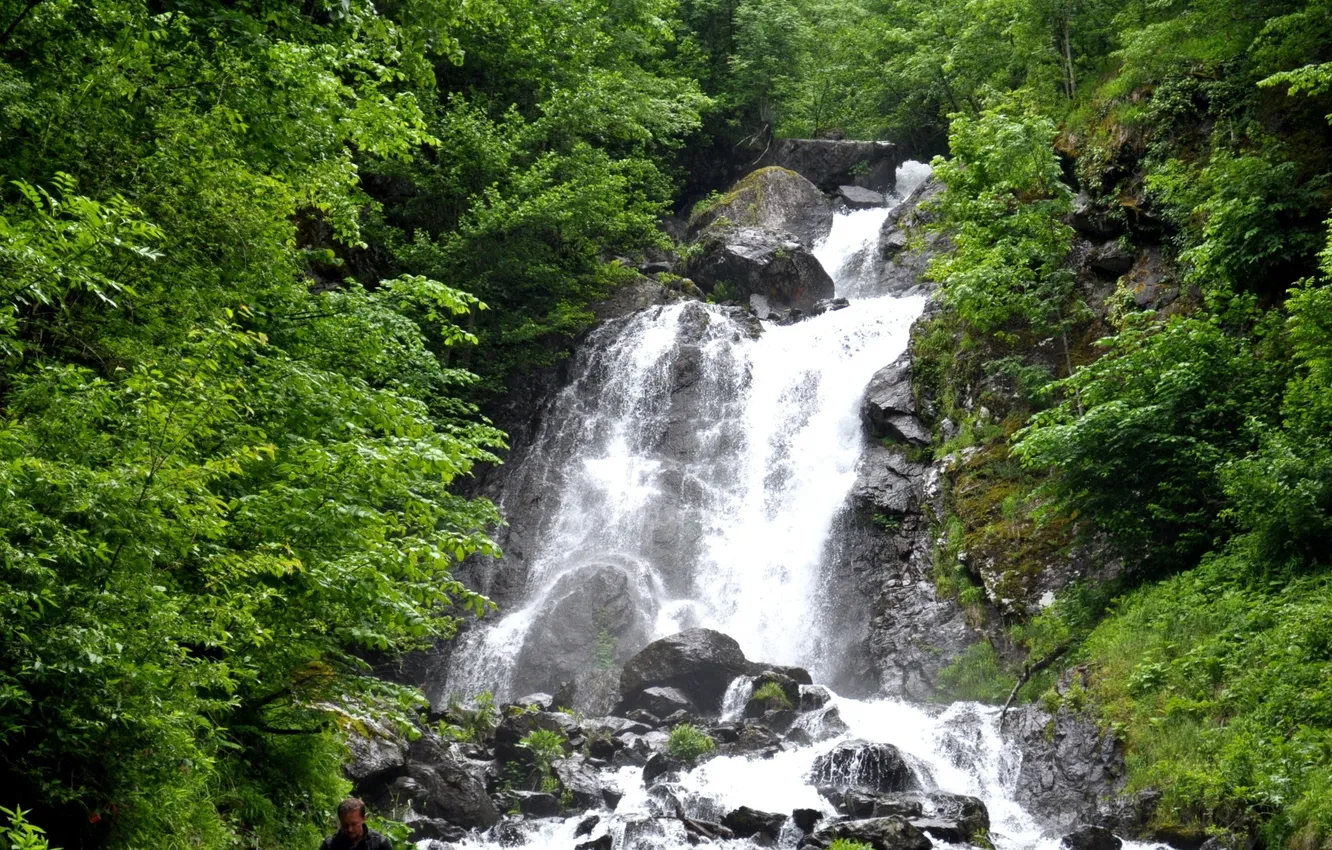Фото обои лето, водопад, молочный, абхазия