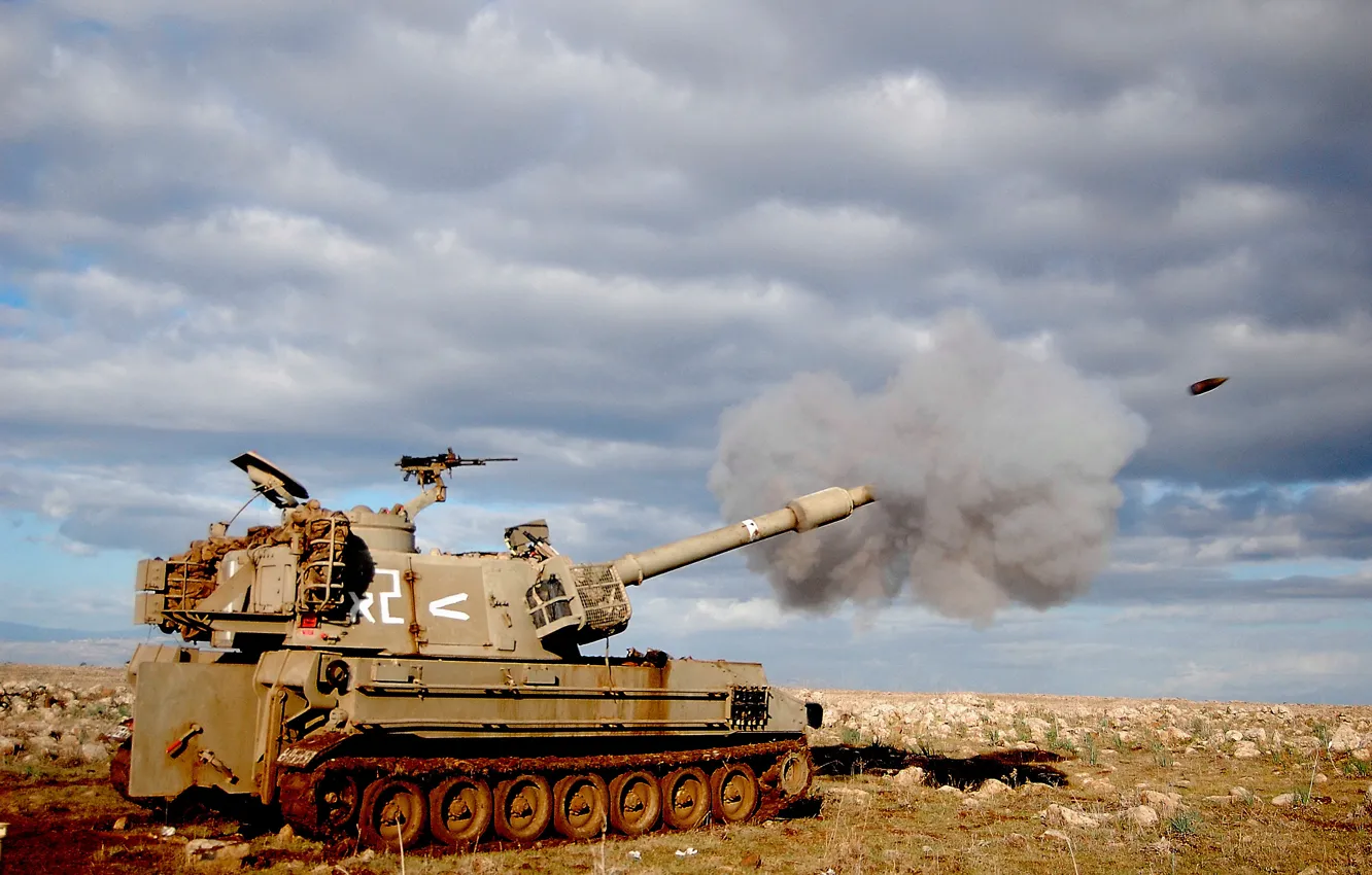 Фото обои выстрел, сау, вс израиля, 155 мм, m109