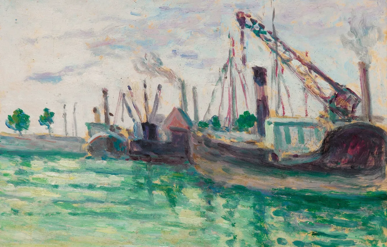 Фото обои картина, порт, 1933, Онфлёр, Максимильен Люс, Maximilien Luce
