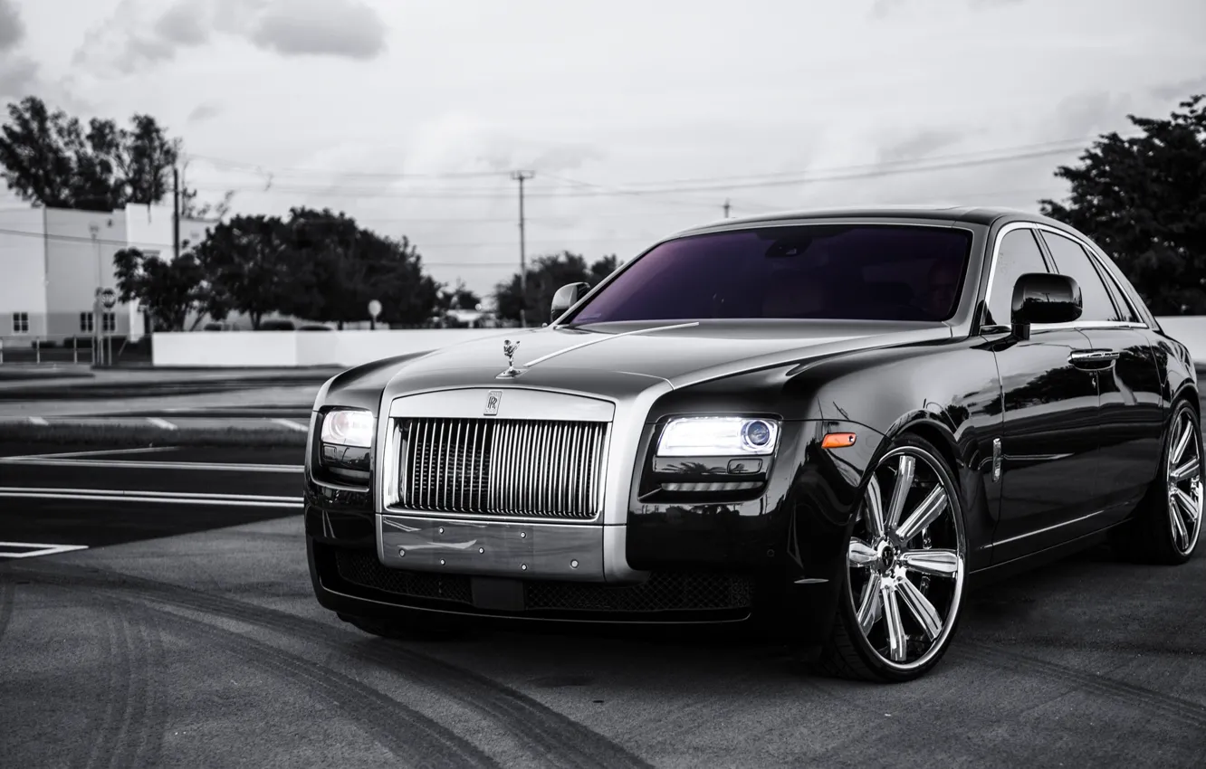 Фото обои чёрный, Rolls Royce, Ghost, black, ролс ройс