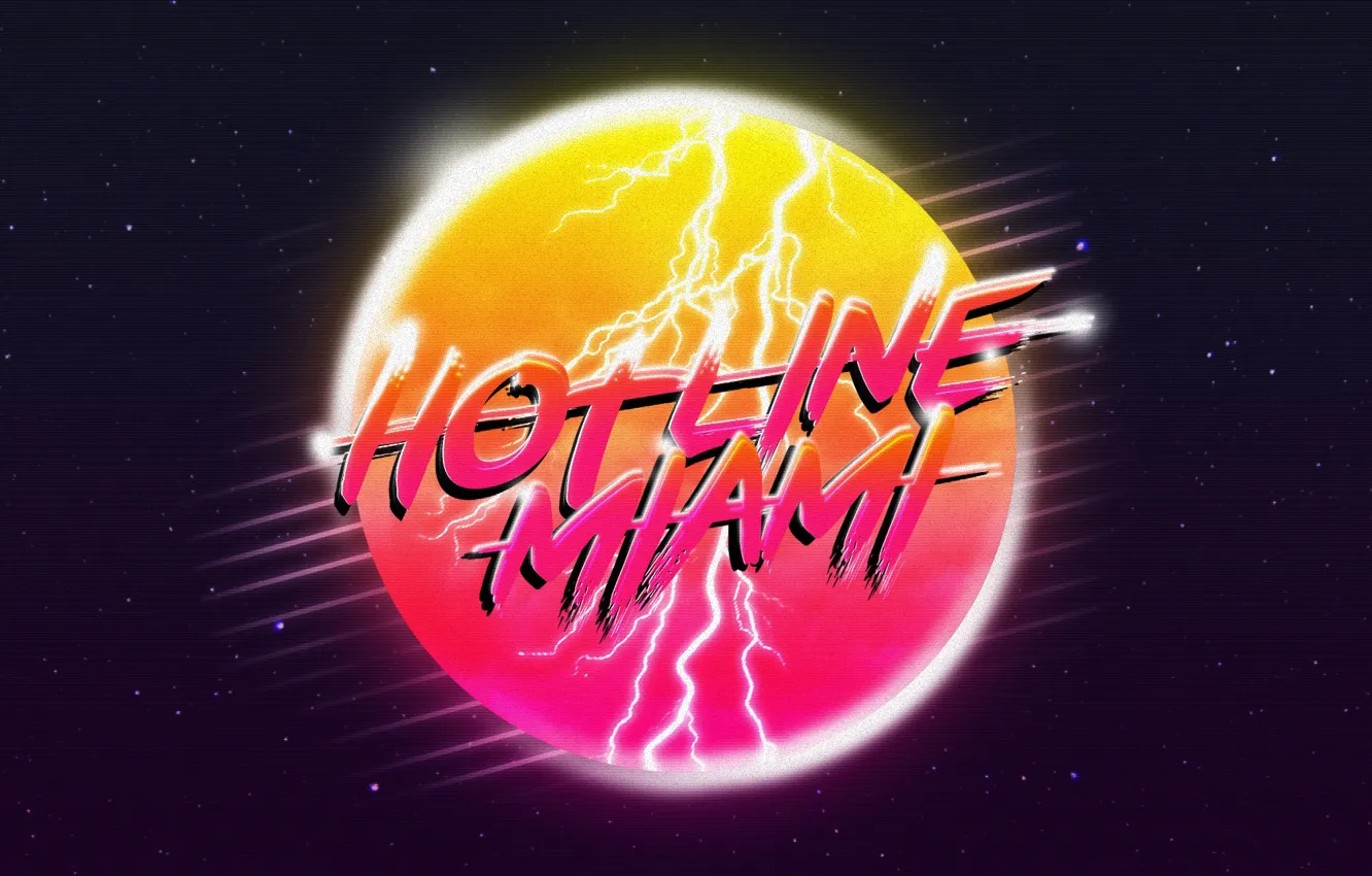 Фото обои Солнце, Игра, Звезда, Фон, Молнии, Miami, Hotline Miami, Synthpop