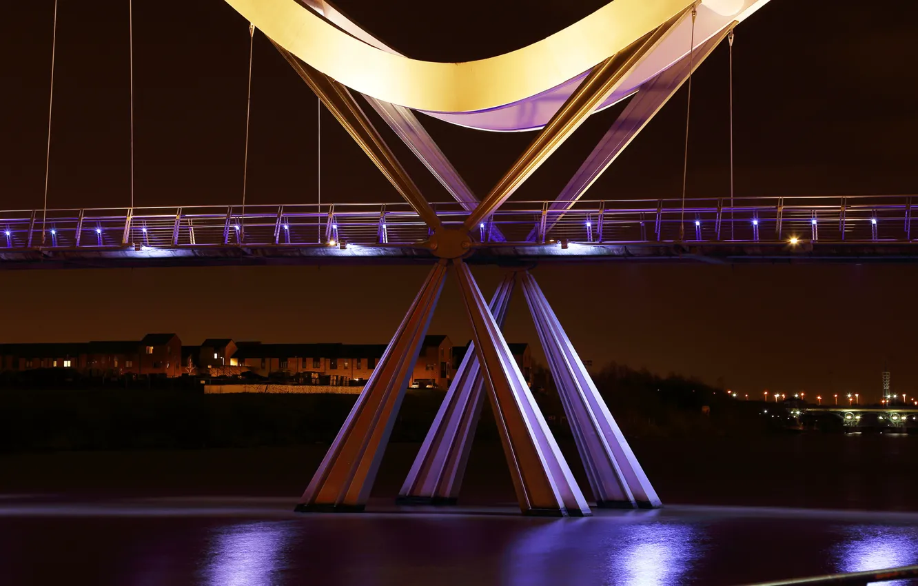 Фото обои ночь, мост, city, город, lights, река, Англия, подсветка