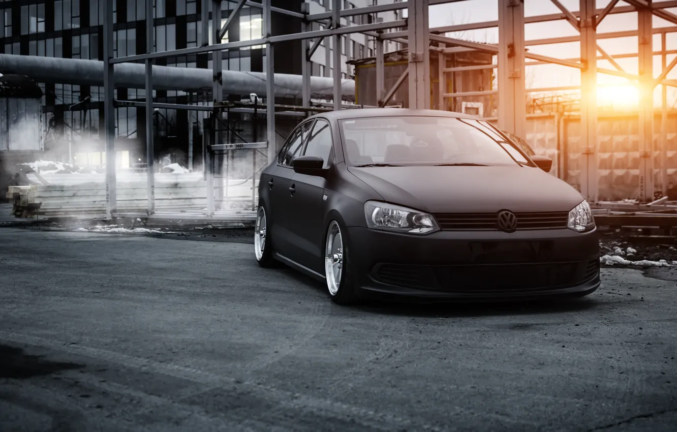 Фото обои volkswagen, polo, stance, bagged, airlift, полоседан, polosedan