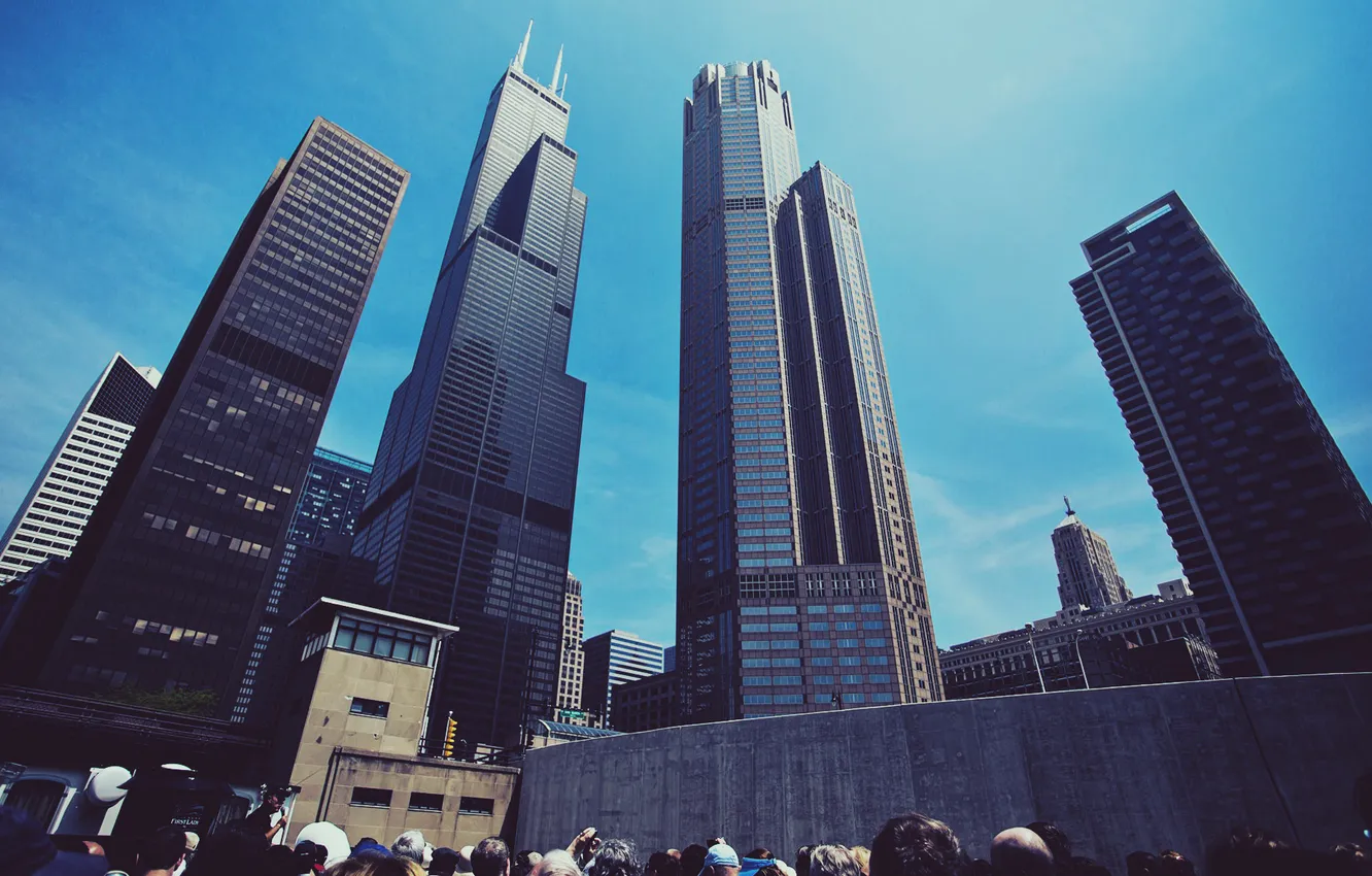 Фото обои небо, люди, здания, небоскребы, Чикаго, Chicago