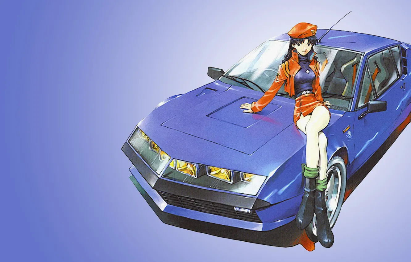 Фото обои Neon Genesis Evangelion, Katsuragi Misato, blue and gray inflatable boat