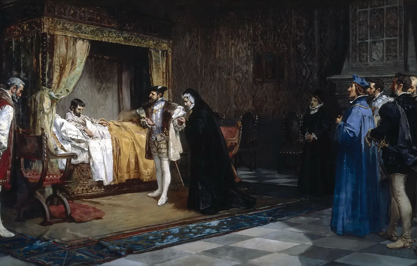 Фото обои люди, картина, король, кардинал, ложе, жанровая, A Royal Captive, Manuel Arroyo y Lorenzo
