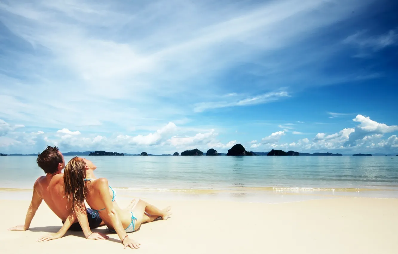 Фото обои пляж, океан, отдых, женщина, отпуск, мужчина