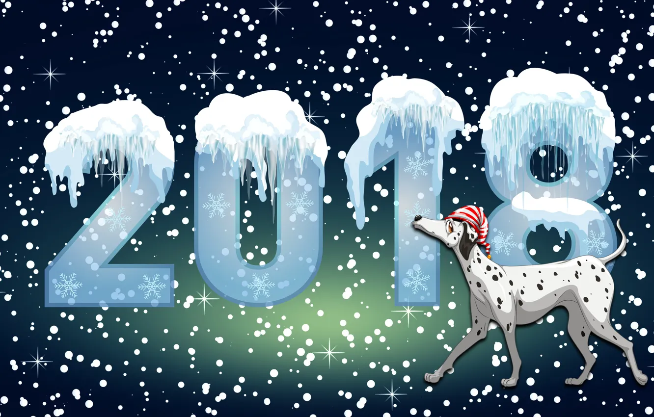 Фото обои Зима, Минимализм, Собака, Снег, Фон, Новый год, Праздник, Настроение