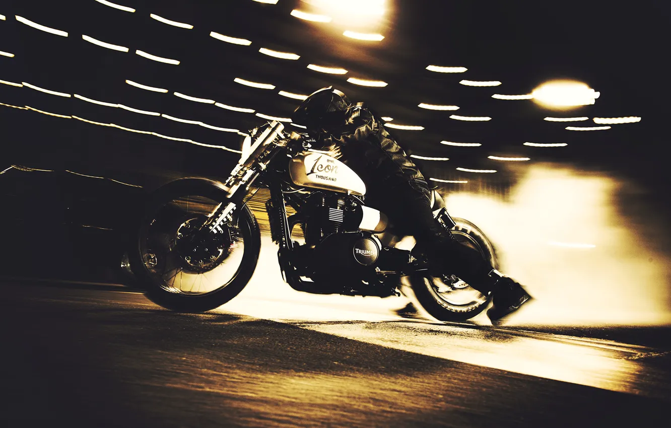 Фото обои bike, night, race, custom, burnout, Triumph, Speedmaster, icon1000