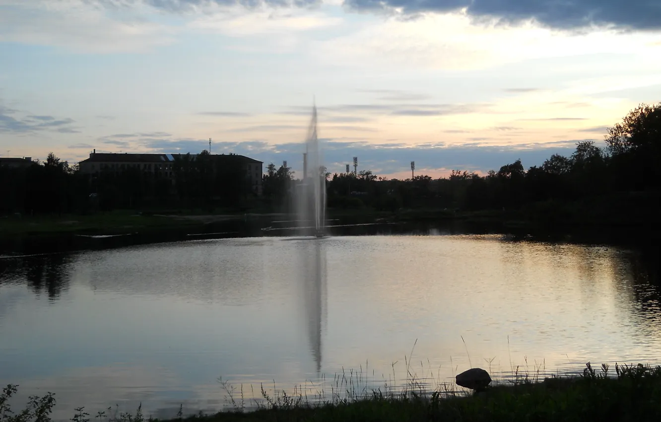 Фото обои закат, фонтан, Петрозаводск