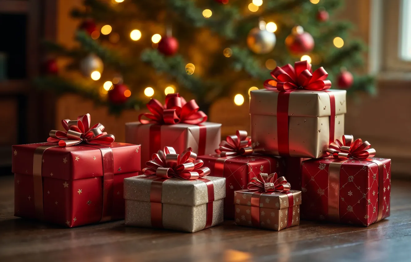 Фото обои украшения, подарок, елка, новый год, Рождество, Christmas, tree, celebration