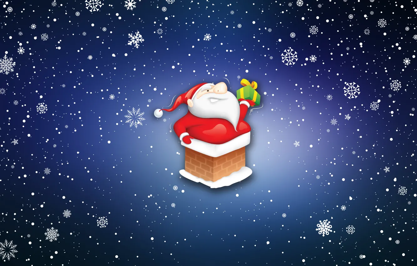 Фото обои Минимализм, Снег, Рождество, Снежинки, Фон, Новый год, Праздник, Санта Клаус