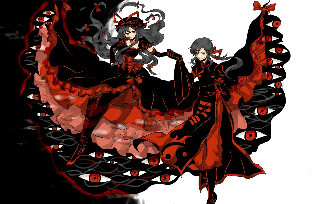 Фото обои ведьма, красные глаза, альтер эго, Touhou Project, черная магия, адская ухмылка, черная одежда, Yakumo Yukari