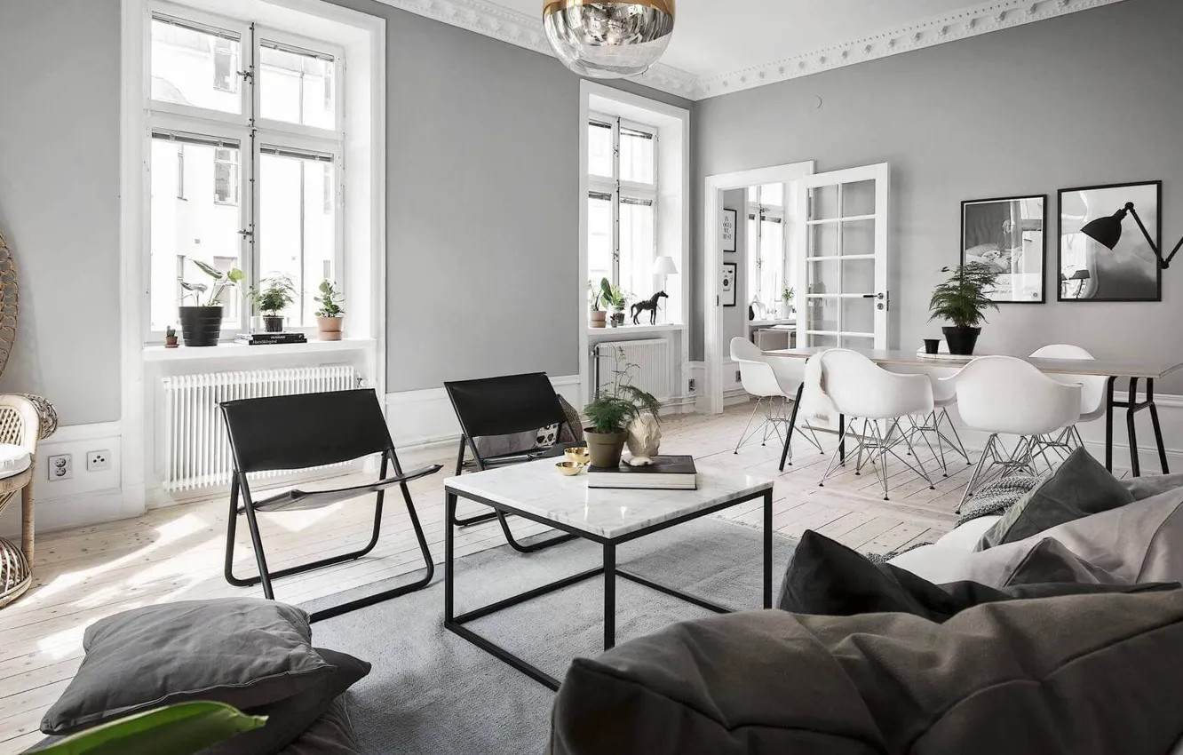 Фото обои дизайн, интерьер, гостиная, столовая, скандинавский стиль, Apartment in Stockholm, by Stylingbolaget