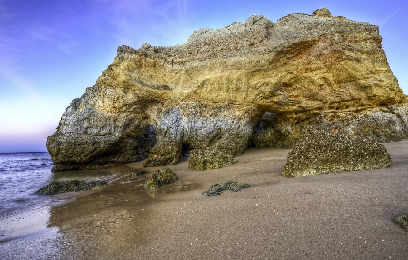 Фото обои песок, море, вода, камни, фото, океан, скалы, берег