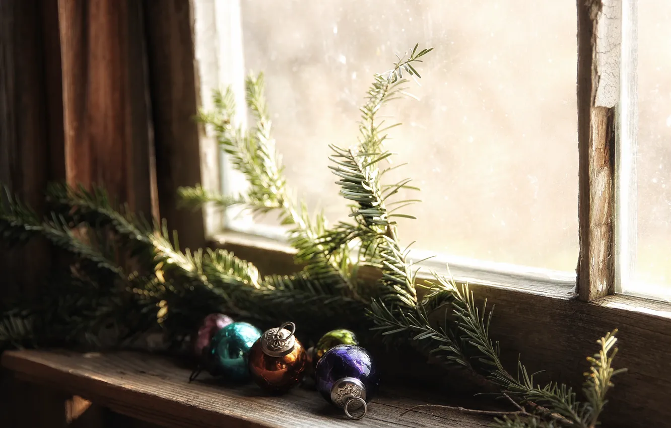 Фото обои праздник, игрушки, окно