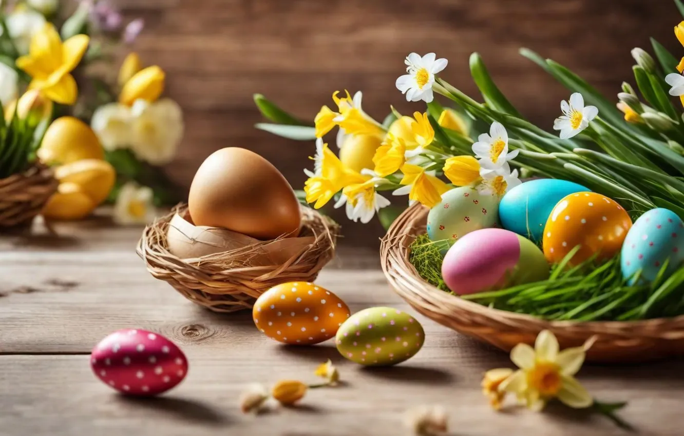 Фото обои цветы, яйца, весна, colorful, Пасха, happy, flowers, spring