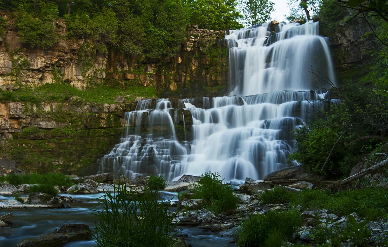 Фото обои вода, камни, скалы, водопад
